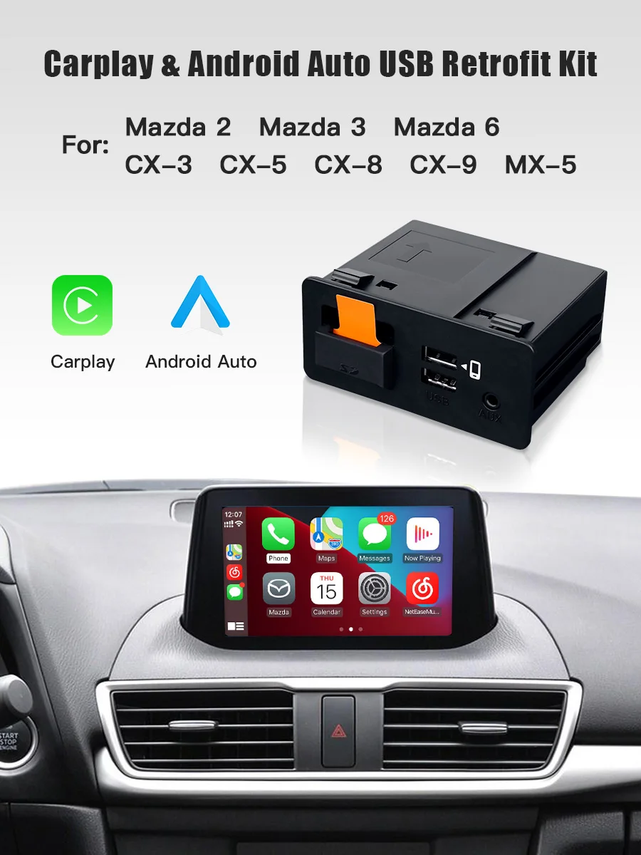 

CARABC-OEM Adapter Hub Retrofit для Mazda, Apple Carplay, Android Auto, se encaixa Mazda 2, 3, 6, CX3, CX5, CX9, MX5, Toyota, T
