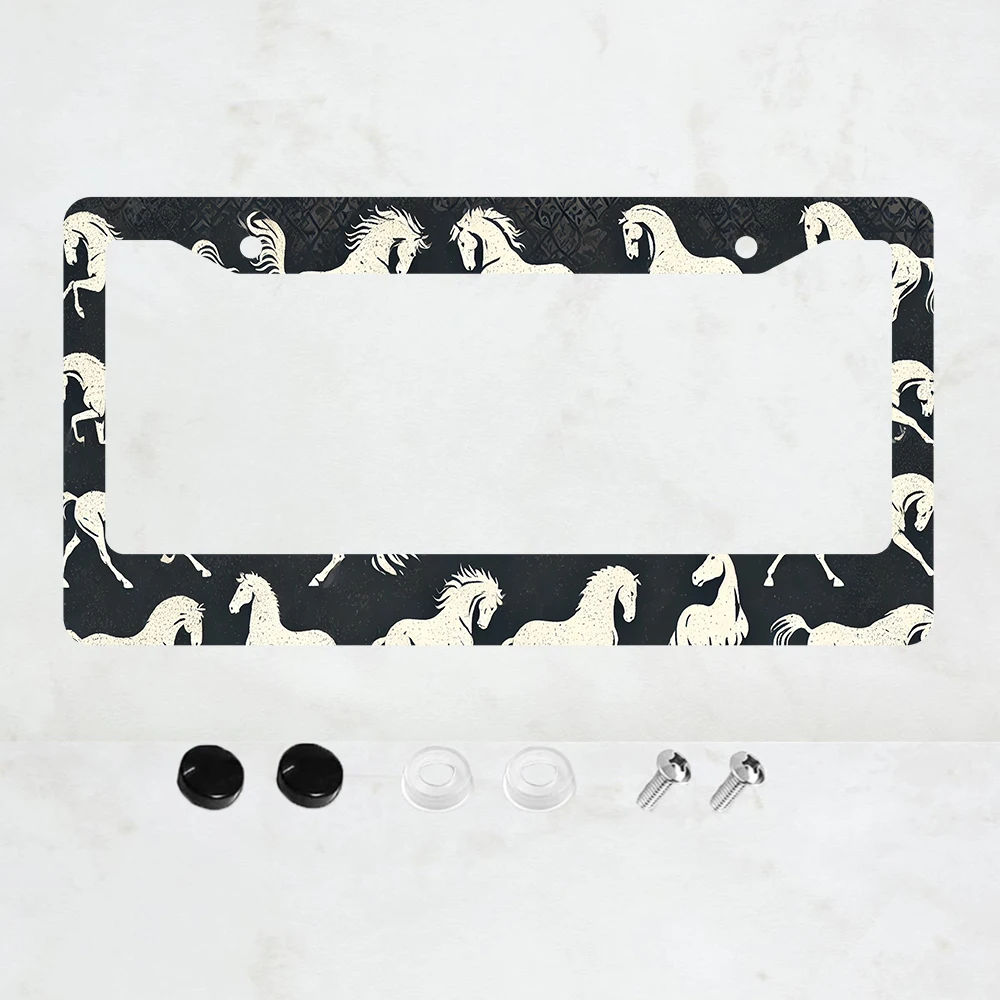 

Рамка для номерного знака из алюминия с изображением лошади, 1 шт. — стандартный размер США, декоративный кронштейн для автомобильного номерного знака, 2 отверстия для декоративной отделки автомобиля
