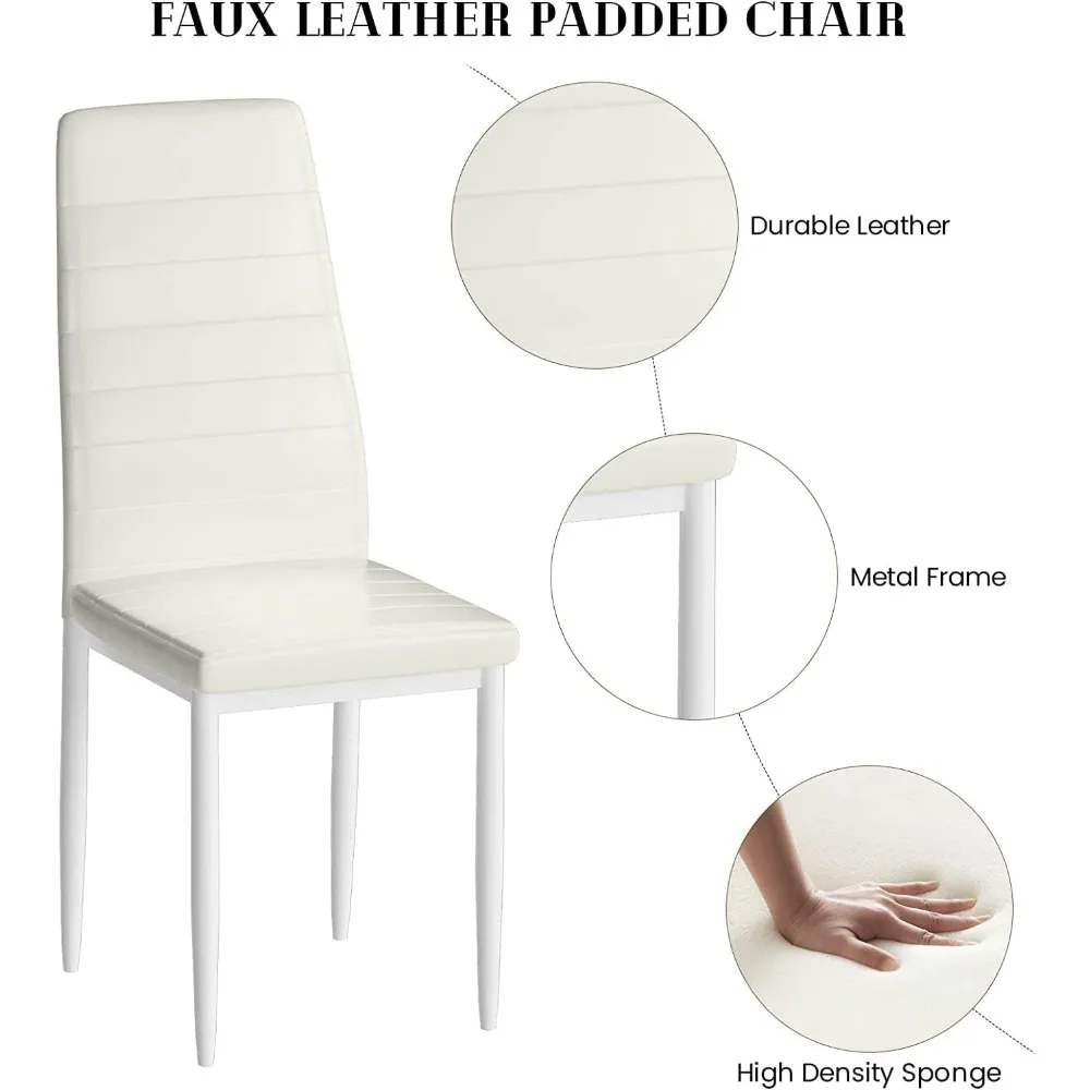 طقم طعام مستطيل مكون من 5 قطع من الرخام الصناعي مع 4 كراسي من جلد البولي يوريثان لمنطقة طعام المطبخ