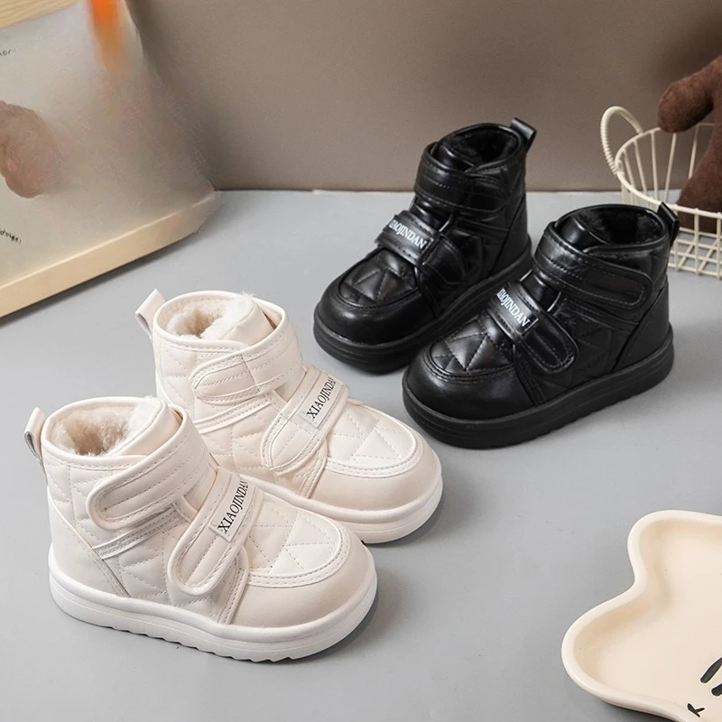 

Boys Girls Winter Warm Cotton Boots 2025 New Toddler Thick Plush Lined Leather Boots Non-slip Comfort Versatile School Snowshoes