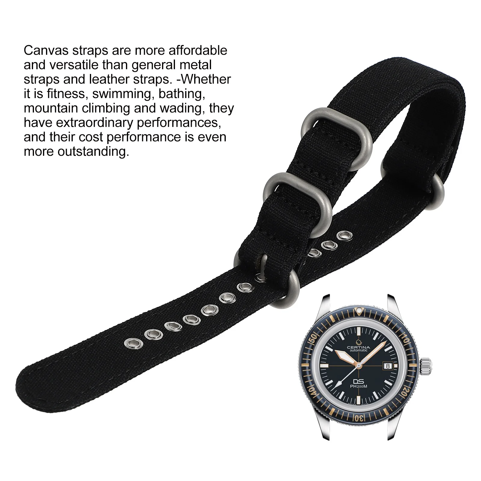 

1pc Canvas Watch Strap Waterproof Quick-Drying Replacement Band For Fitness Swimming Hiking Wading Durable Fashion Watchband