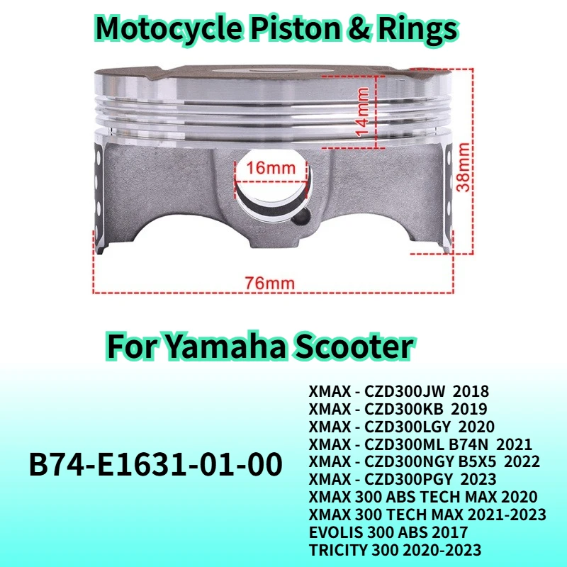 

For Yamaha Scooter XMAX300 76mm Motorcycle Piston Rings XMAX - CZD300 2018-23 XMAX300 EVOLIS300 TRICITY300 2020-2023