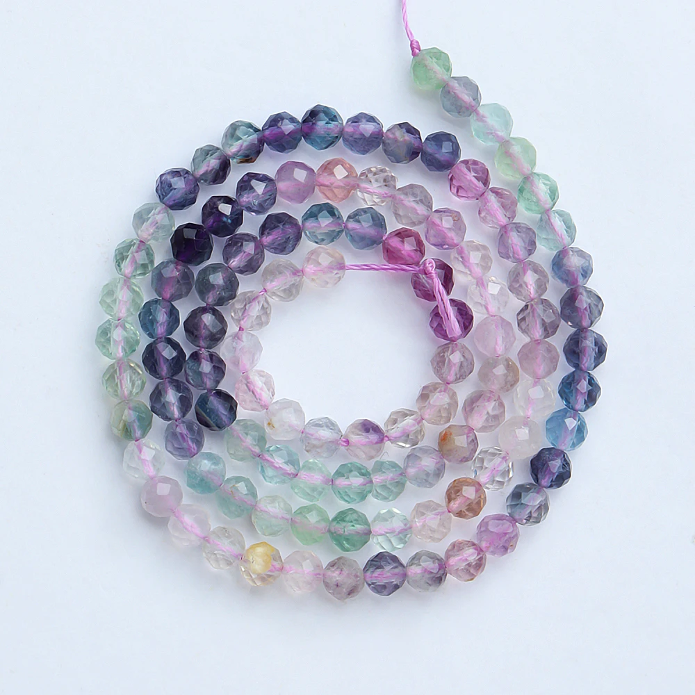 Natural Colorido Fluorita Facetada Beads Semente para Fazer Jóias, DIY Pedra Beads Acessórios, Pulseira e colar, 4mm, A ++