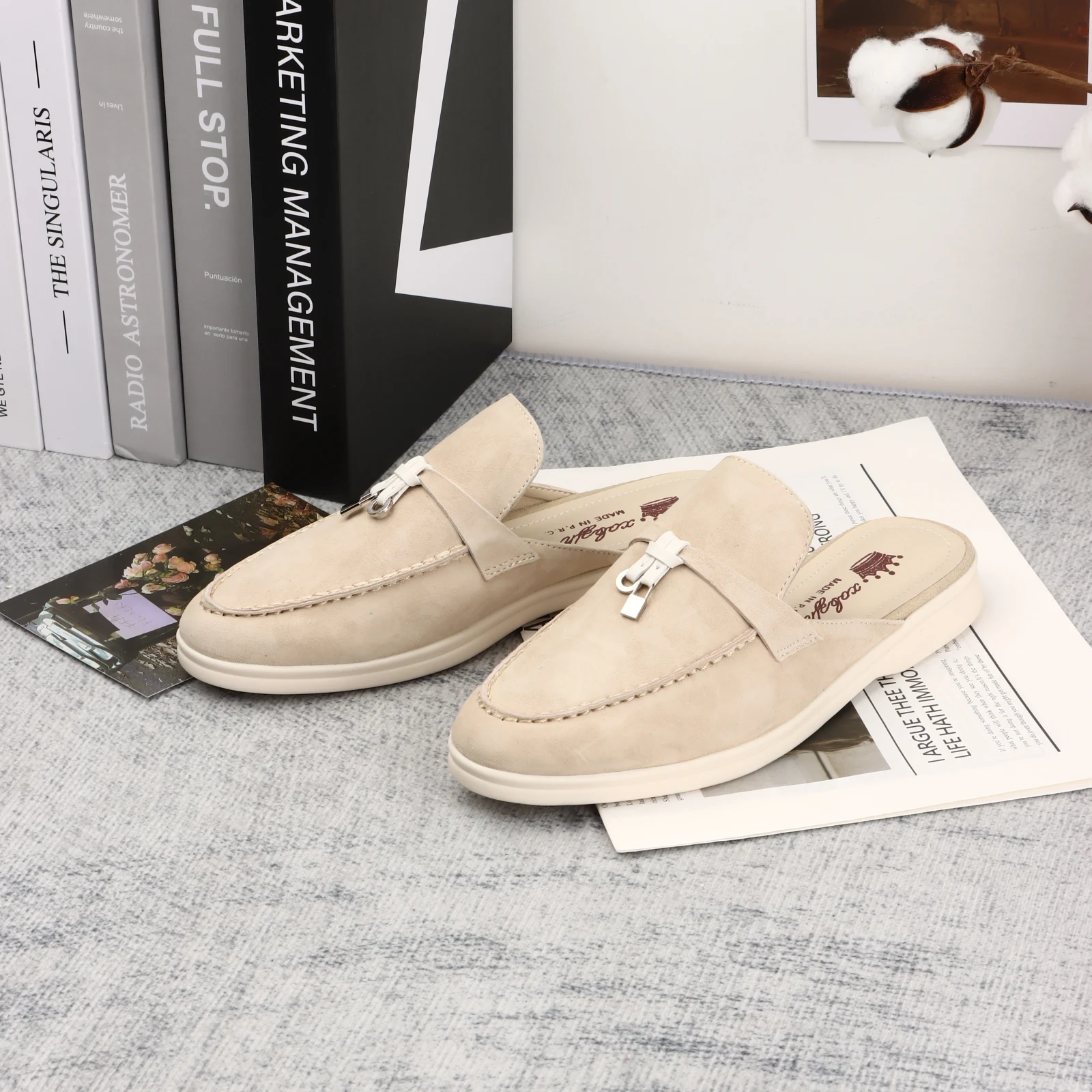 Damen-Loafer, Sommer-Wildlederslipper, flache Schuhe mit runder Spitze, Herrenschuhe, bequeme Mules und lässige Sandalen