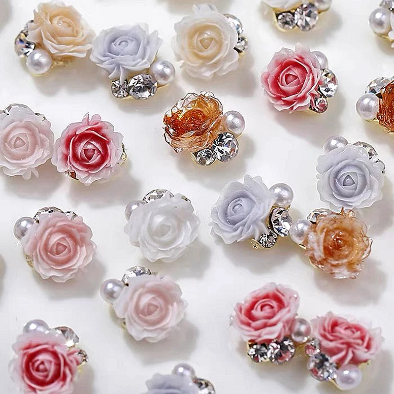 

10PCS Handmade 7mm 3D Acrylic Flower Nail Art Rhinestone Pearl Pile Charms Accessories For Nails Decoration Manicure Supplies