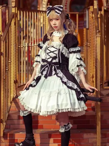 빈티지 로리타 원피스, 레트로 파티 원피스 W 분리형 플레어 슬리브, Infanta