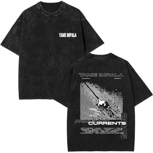2025 Camisetas con estampado gráfico de Tame Impala Vintage lavada, ropa para hombre, camiseta de banda de Pop Rock, camiseta Retro de moda para hombres y mujeres