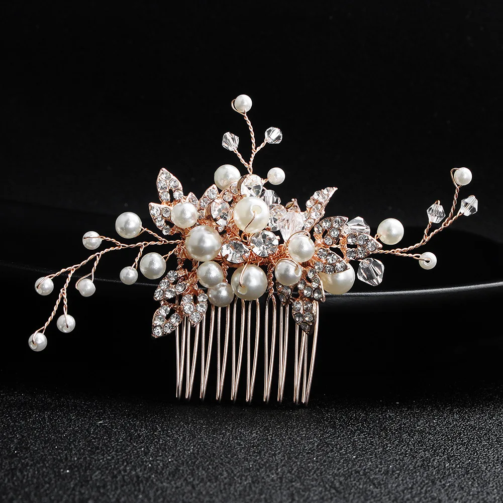 Decorative Pink Wedding Headwear Pearls Side Combs with Rhinestones Hair Jewelry Crystal for Bridesmaid Hair mariage accessoires