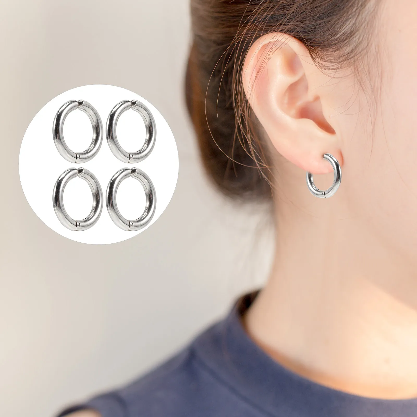 2 Pares de Aros de Titanio, Pendientes de Clip Sin Perforación para Mujeres y Hombres, Pendientes Falsos Modernos, Joyería Plateada