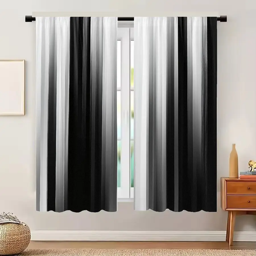 

2Pcs Curtains Abstract Minimalist Black White Gray Overlapping Window Drapes, for Bedroom Living Room Window Treatment.