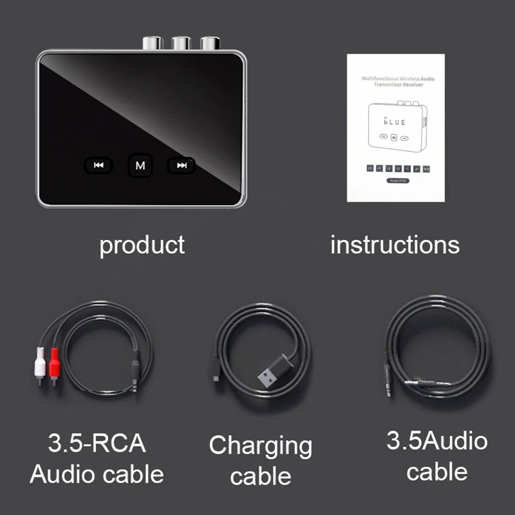 Penerima Audio Bluetooth 5.4, dengan RCA 3.5mm AUX & Display BT adaptor Stereo HIFI musik mobil adaptor nirkabel untuk TV/mobil/PC/rumah