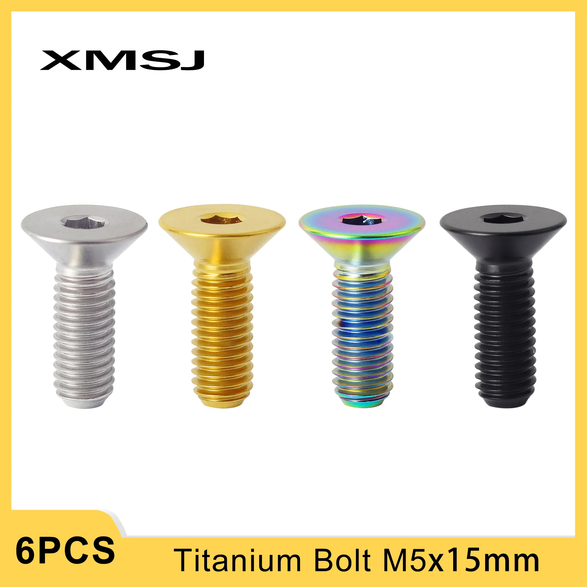 XMSJ Titanium Steering Wheel Bolts M5x15mm Bicycle Refitting Hexagon Socket Screw 6pcs