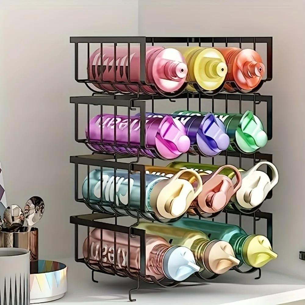 4-piece water bottle organizer, stackable metal water bottle holder, suitable for refrigerator, cup holder water bottle storage