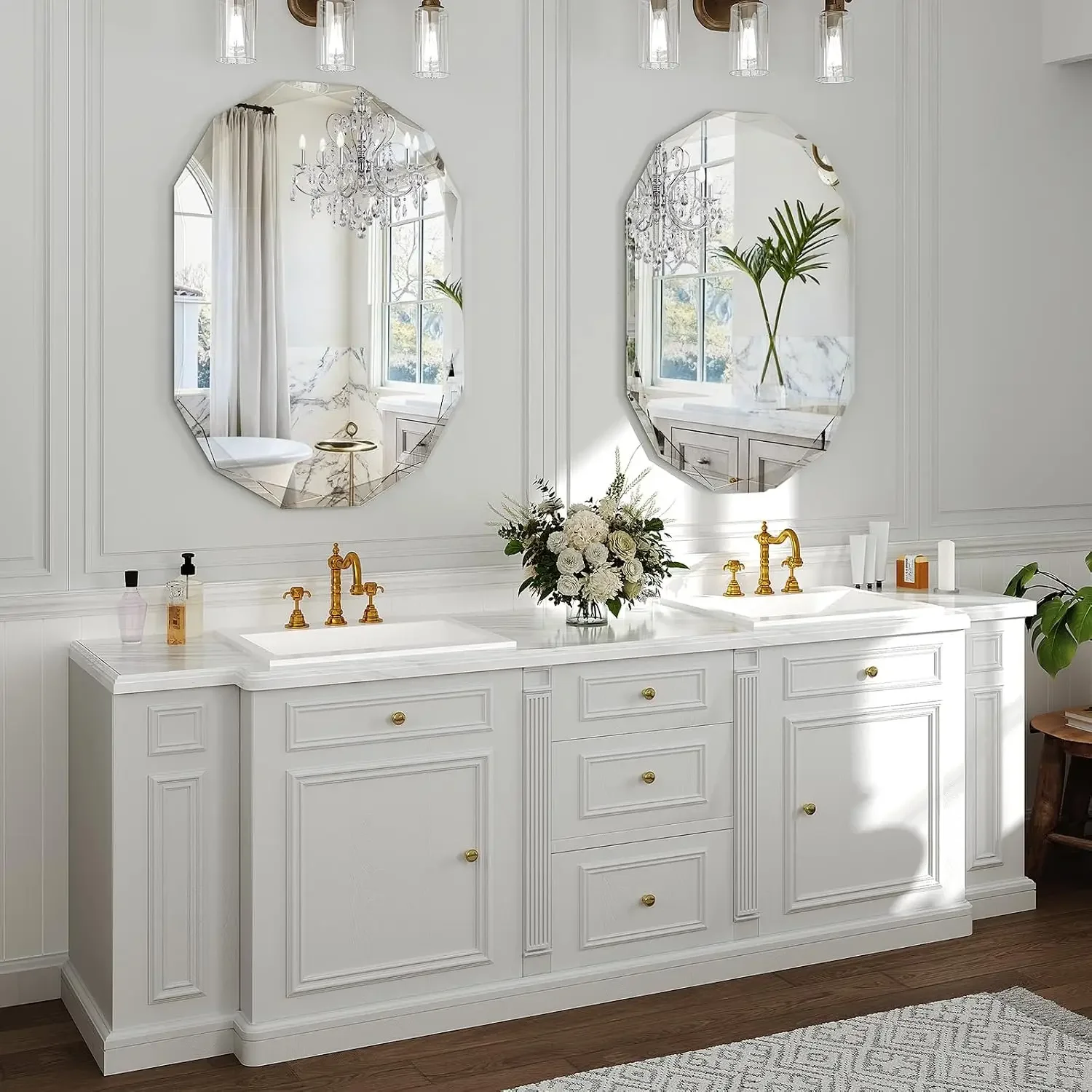 36x24 Inch Beveled Oval Bathroom Mirror, Frameless Copper-Free Silver Mirror, Modern Vanity Mirror, Decorative Wall Mirrors Over