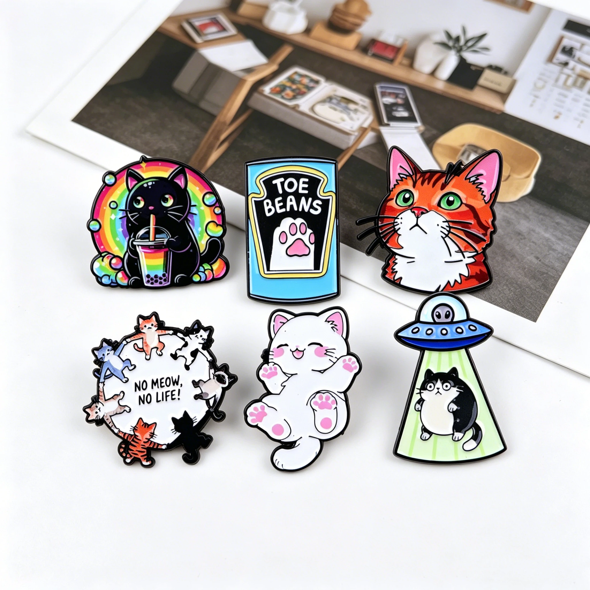 6er-Set Cartoon-Katzen-Emaille-Pins, niedliche Pfoten-Broschen, Anstecknadeln für Rucksäcke, Kleidung, Accessoires, Schmuck, Freunde-Geschenke