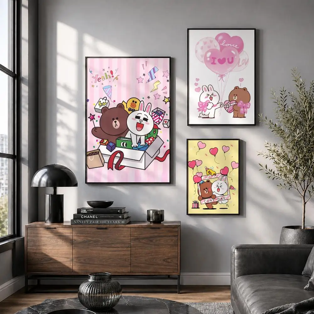 B-Brown Bear And C-Cony Poster Peel And Stick Wall Art Print Aesthetic Home Decor For Bedroom Living Room Bar Hallway Easy Apply