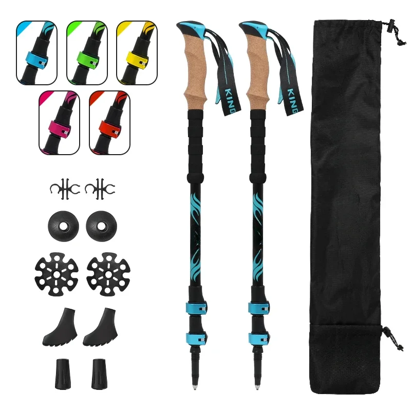 Carbon fiber mountaineering pole professional outdoor carbon non-slip ultra-light retractable mountaineering pole