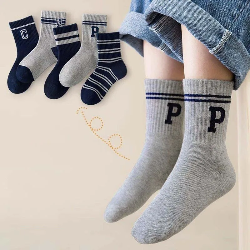 5 Paar/Set RAISE Herbst Kindersocken für Jungen 2-12 Jahre, Sportsocken mit Schriftzug, Schmutzabweisende Mittellange Socken, Absorbierende Babysocken – Detail 4