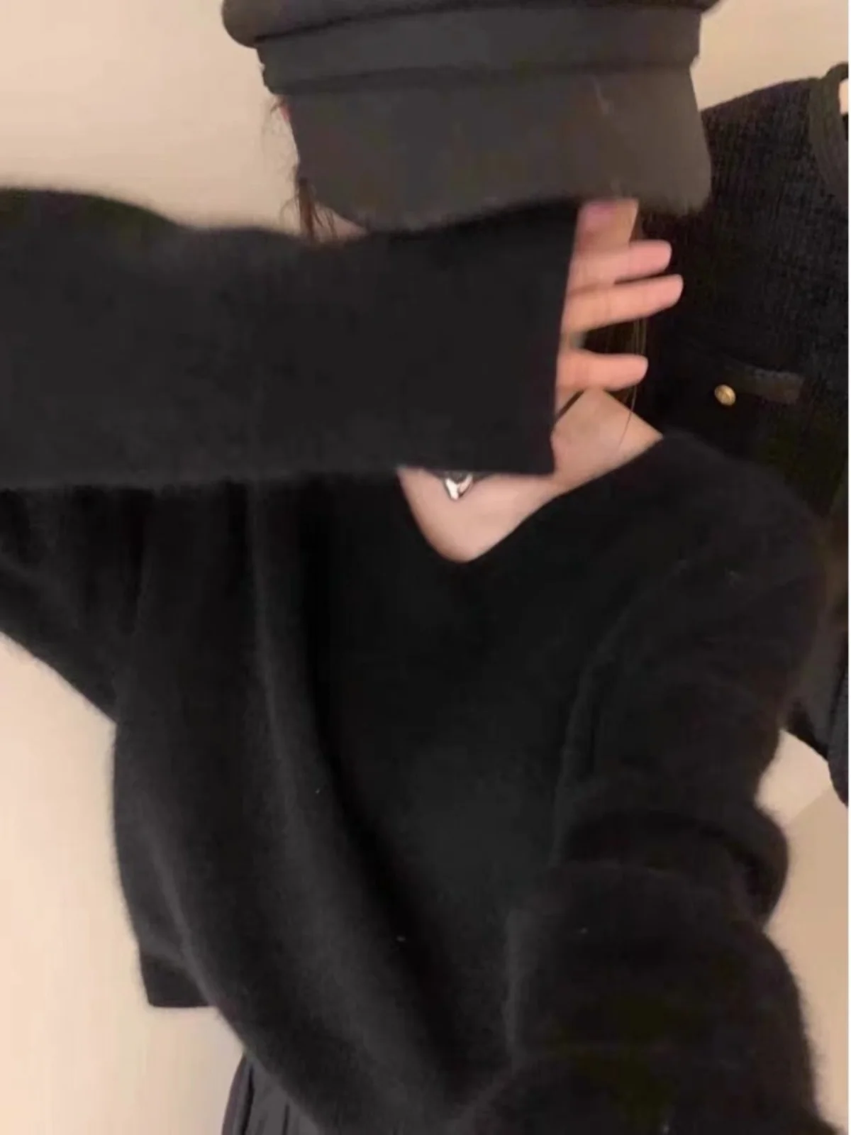 سترة محبوكة فضفاضة بياقة على شكل V من فرو الراكون الوردي الحلو، ملابس نسائية جديدة للربيع والخريف، ملابس محبوكة مريحة للارتدا...