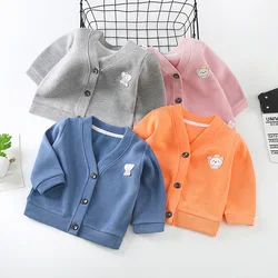 Baby Boy Girl Fleece Spring Fall Soft Cotton Knitted Sweater V-Neck Cardigan Jacket Coat Outwear Children Long Sleeves Kids Tops