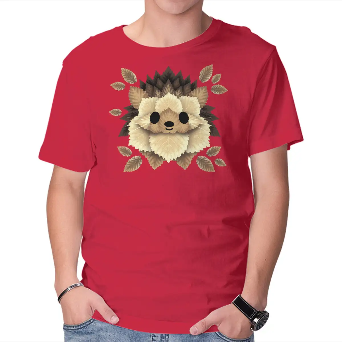 Hedgehog Of Leaves Unisex T-shirts for Man Woman Short Summer Tees Casual Cotton New Arrival Fashions Couple's Cloths