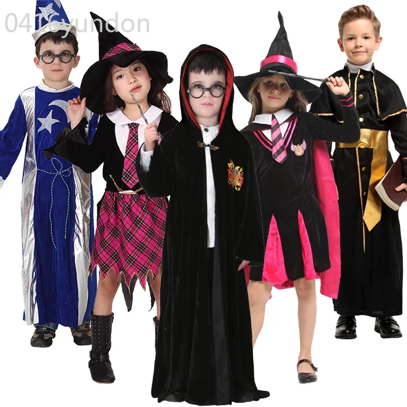 Halloween boy and girl wizard and magician costume stage performance costume