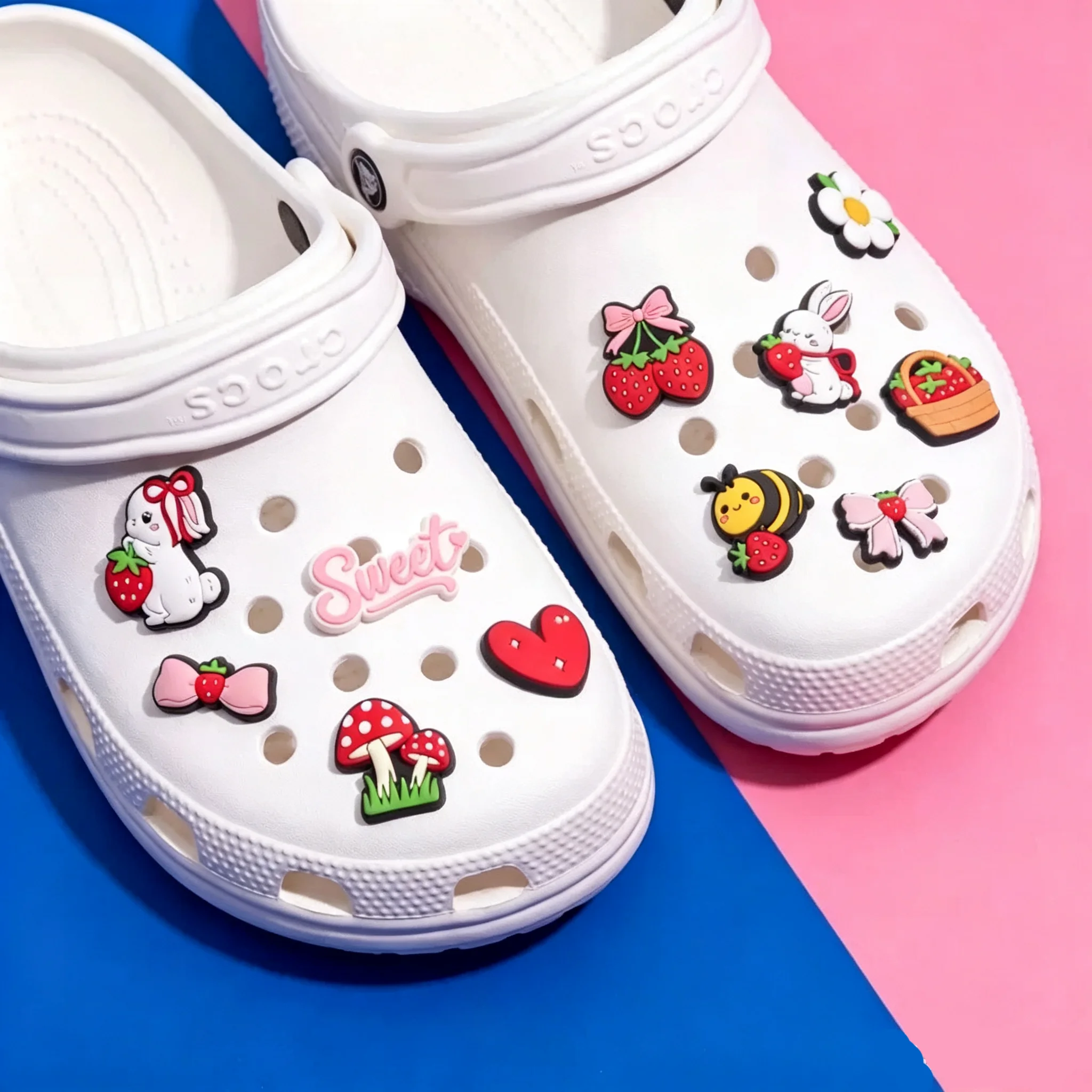 16-100pcs Cute Bunny With Strawberries Shoe Charms For Sandals,Shoe Decoration Accessories Shoe Pins Great Gift For Men Wom