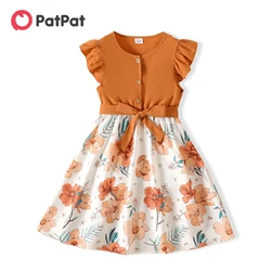 Patpat Meisje Kids Jurk Meisje Jurken Voor Zeer Elegant Party Verstoorde Bloemenprint Splice Belted Flutter Mouwen Jurk Meisje kleding