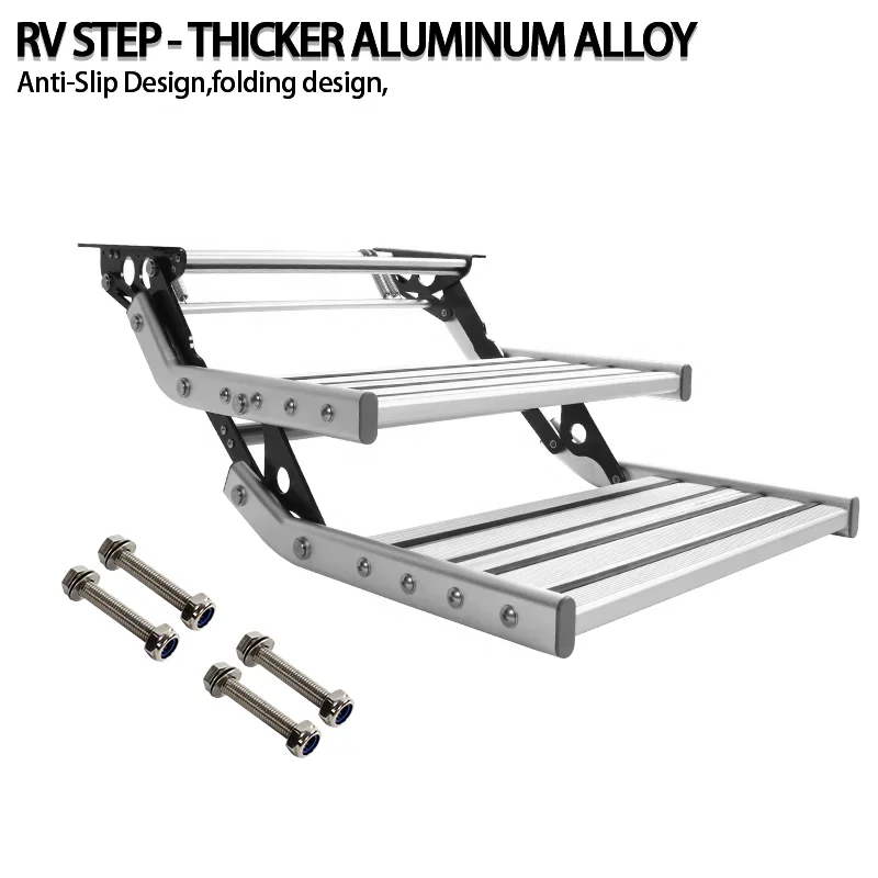 High Quality 718*476*272mm RV Step Camper Stair Aluminum Alloy Folding Manual Double Drop Down Steps