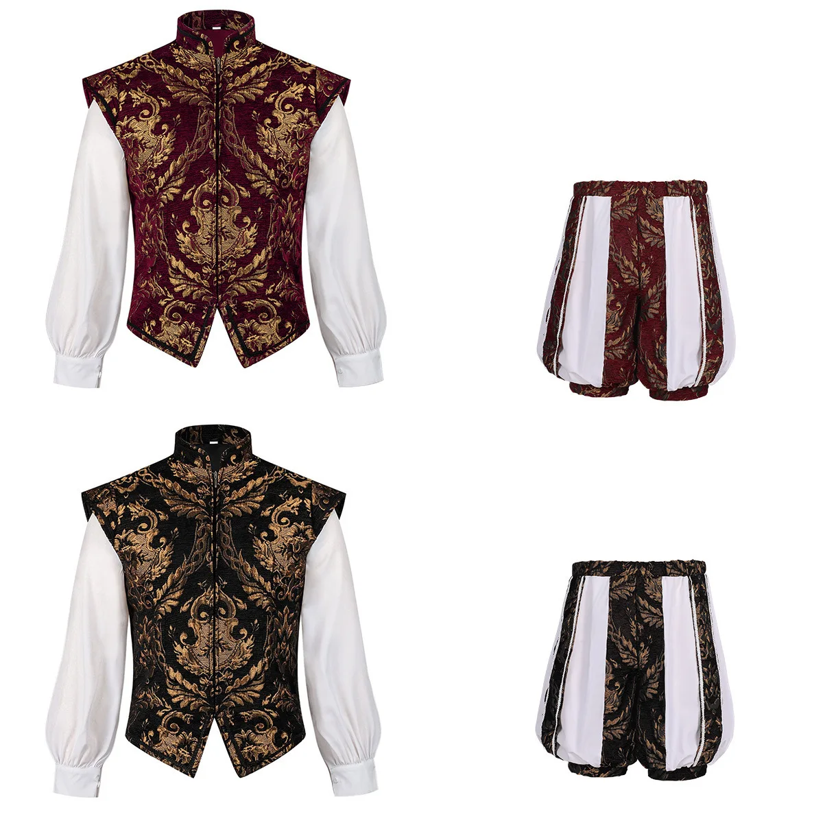 Mittelalterliche Renaissance Herren Elizabeth Prinz Cosplay Luxuriöse Bestickte Doppellagige Weste Kürbishose Halloween-Kostüm