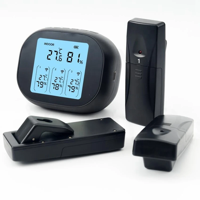 Therye.com-Station météo numérique sans fil avec écran LCD, prévisionniste, intérieur, extérieur, température, humidité, mètre, 1 à 3, noir