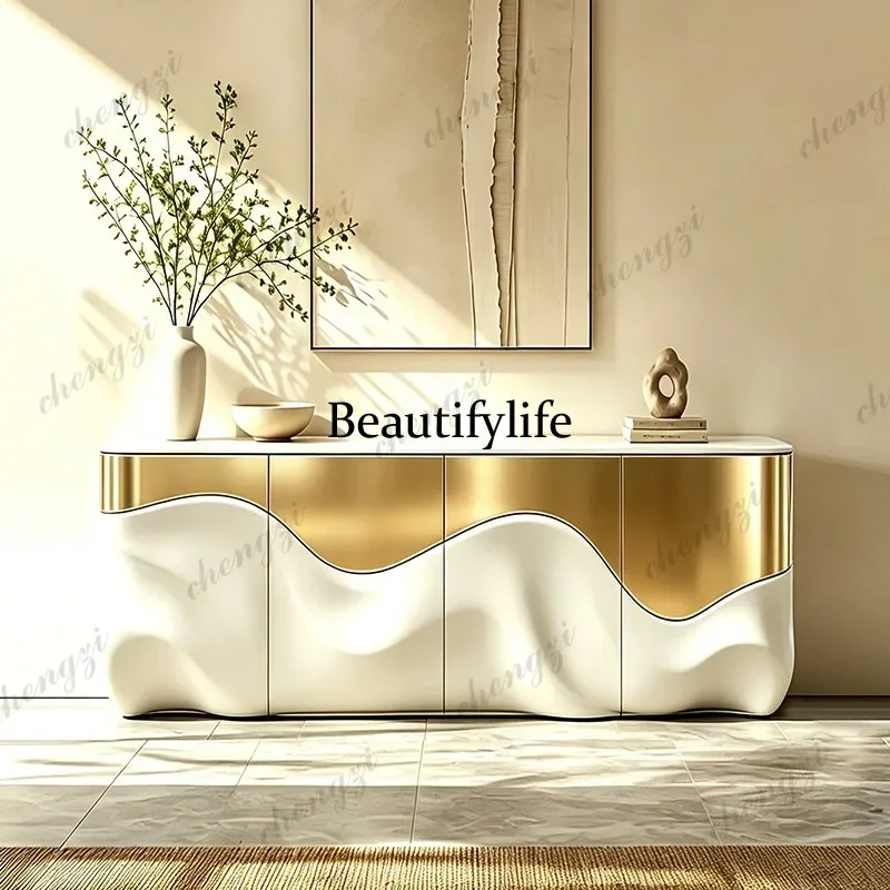 PPP French light luxury marble dining side cabinet, high-end gold-painted storage cabinet, living room locker