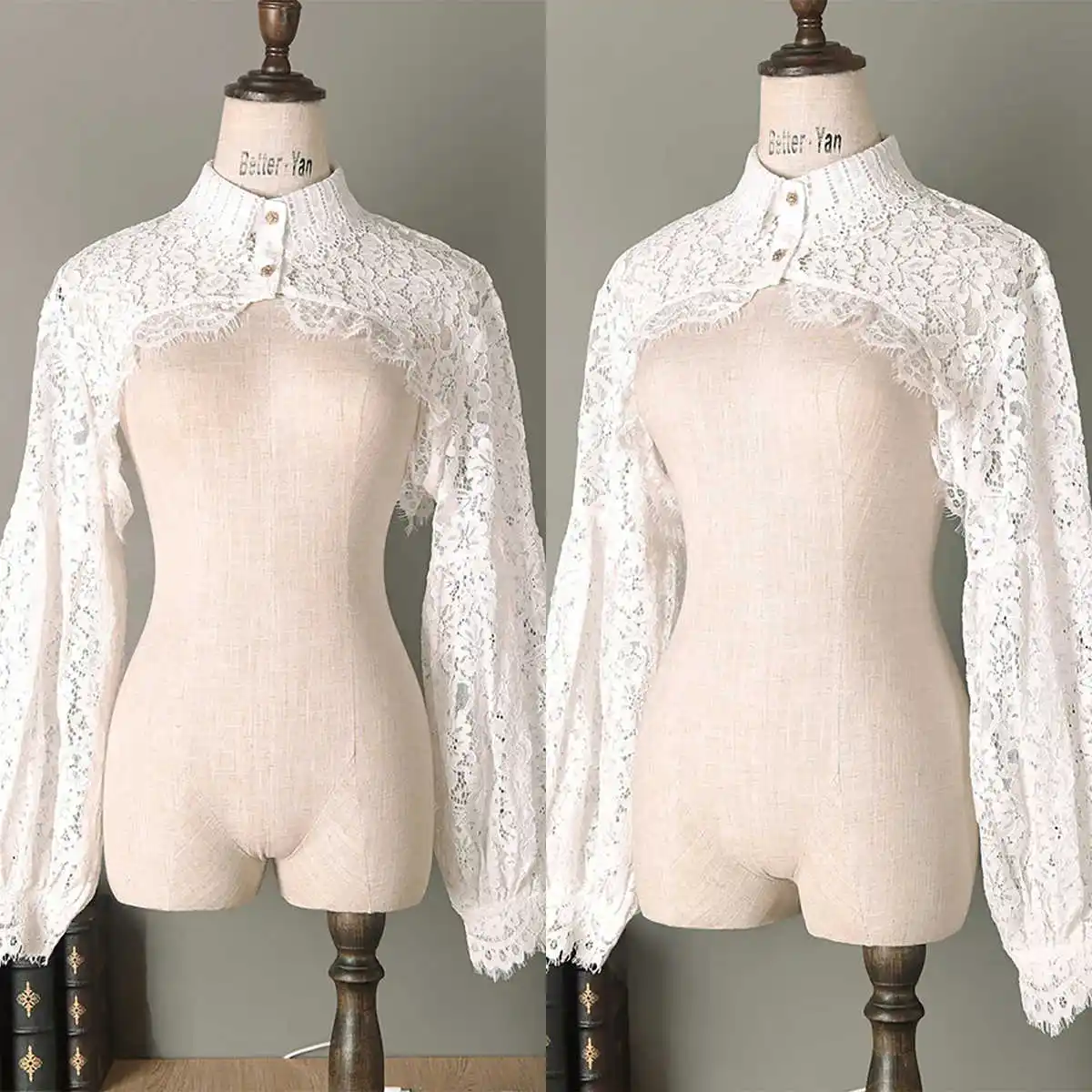 

Simple Wedding Accessories Bride Lace Jacket Hollow Fake collar Long Sleeves Appliques Fashion Bridal Waistcoat