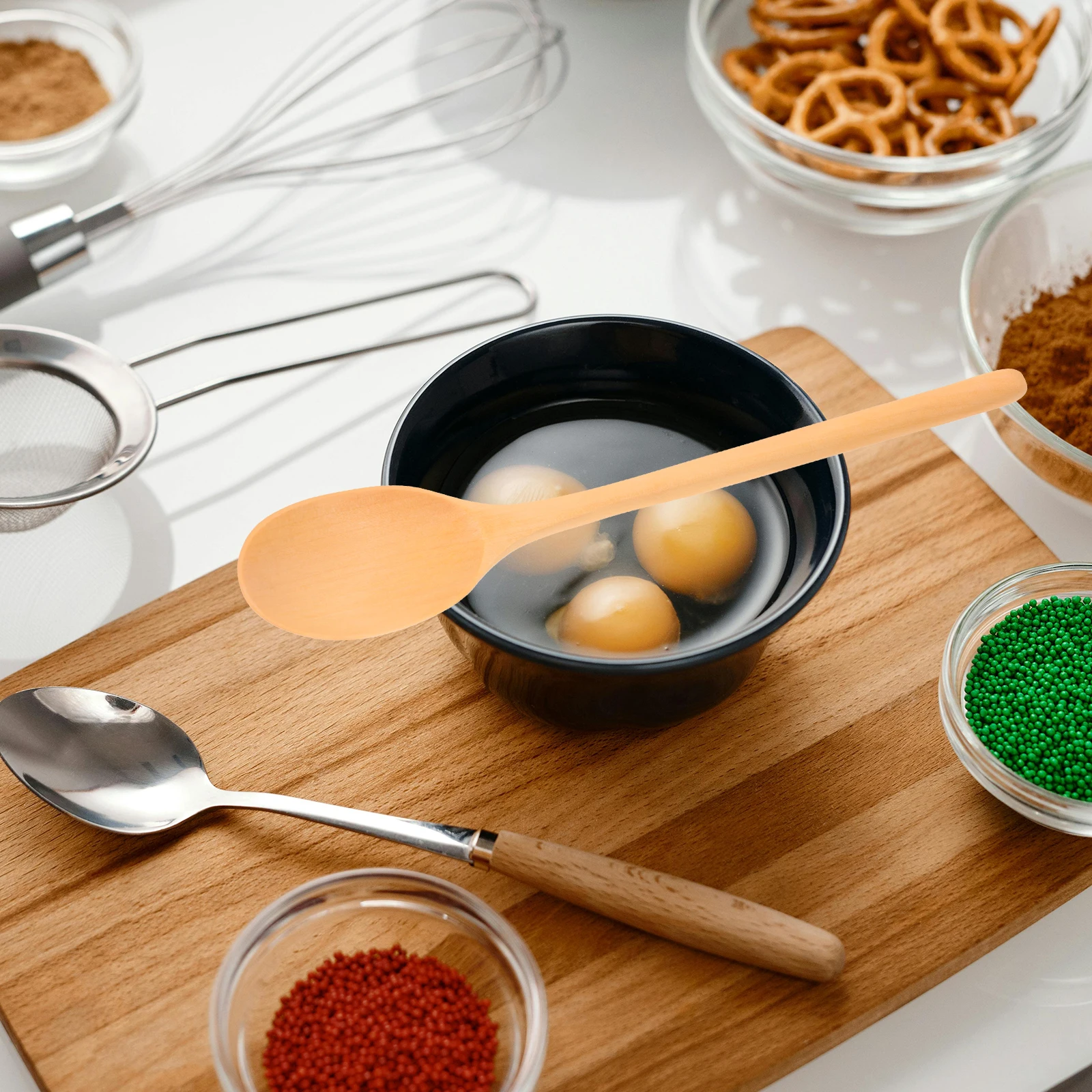 

2 Pcs Wooden Mixing Stirring Spoons Long H Round Honey Coffee Japanese Style Salad Serving Ramen Soup Kitchen Tools