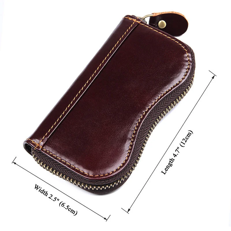 Retro Leather Key Case with Zipper Multifunctional Compartment Change Storage Bag Anti-lost Unisex Mini Key Holder Organizer