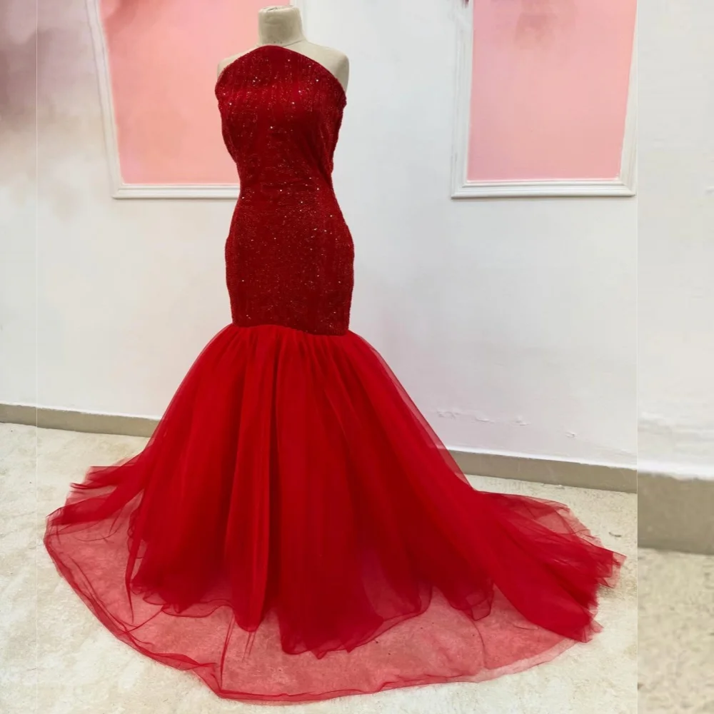 

Customized Jersey Sequined Strapless Mermaid Long Dresses Bespoke Occasion Elegant Party Wedding Sparkle Formal Evening