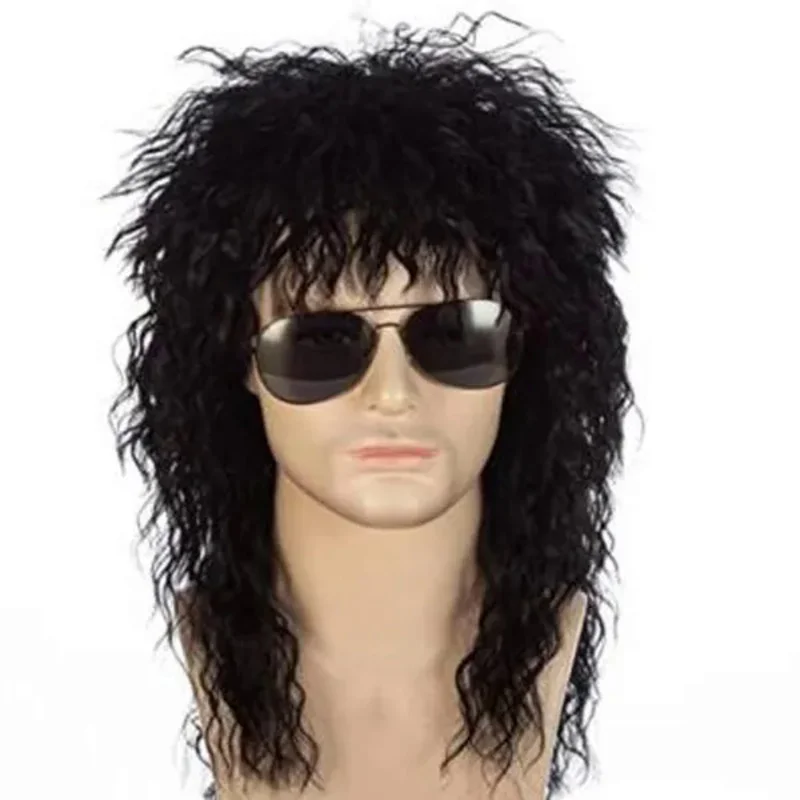 Popular Bla Long Curly 70s 80s Mullet Wig Punk Heavy Metal Ro Cosplay wig