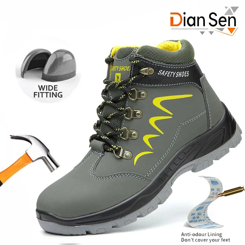 

Men Safety Shoes Mens Steel Toe Work Boots Indestructible Industrial Shoes Anti-smash Protective Shoes Waterproof Slip Resistant