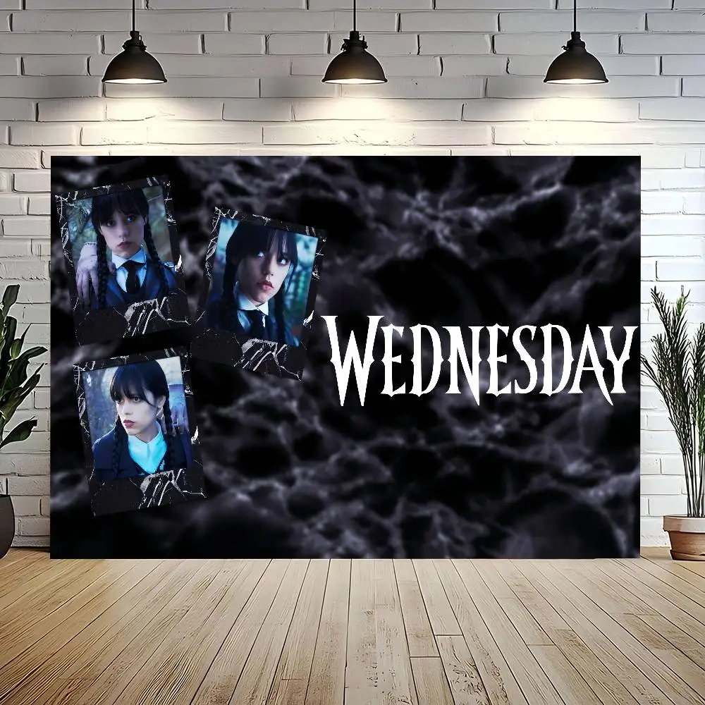 فيلم W-wednesday موضوع خلفية حفلة عيد ميلاد الديكور هدايا الطفل الفضاء الديكور راية الأطفال التصوير الدعائم