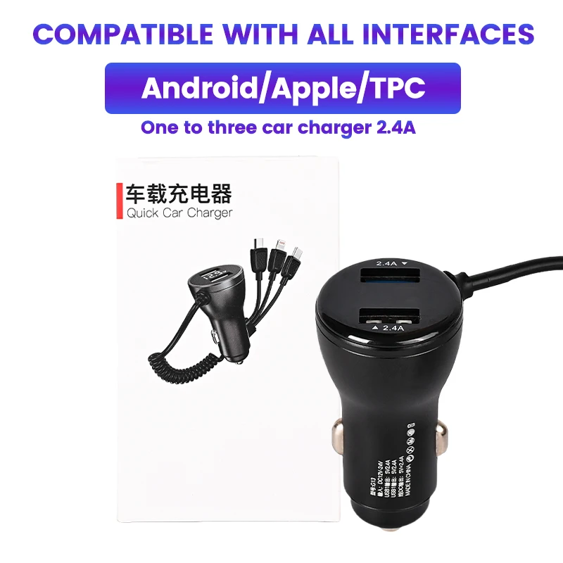 Digital display car USB port is compatible with car charger adapter, suitable for Android/Apple/TBC fast charging 2.4A