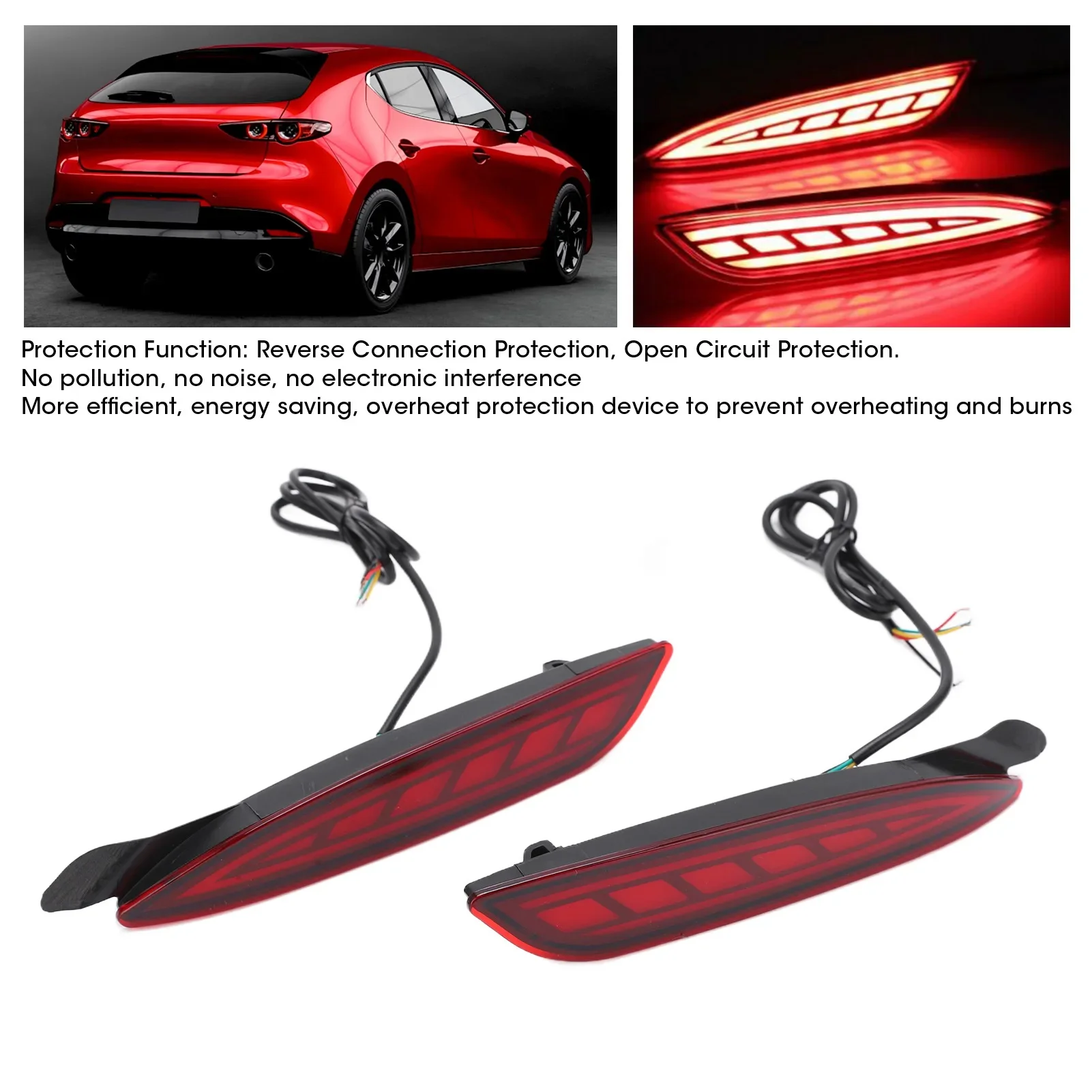 For Mazda 3 Axela / 6 Atenza 2019‑2020 2PCS Car Rear Bumper Light  Brake Lamp With LED Bulbs