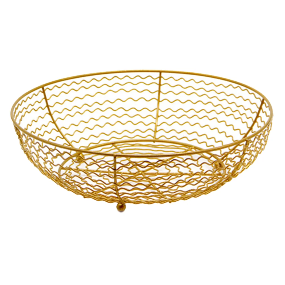 

Wire Gathering Basket Golden Fruit Bowl European Style Outdoor Vegetable Storage