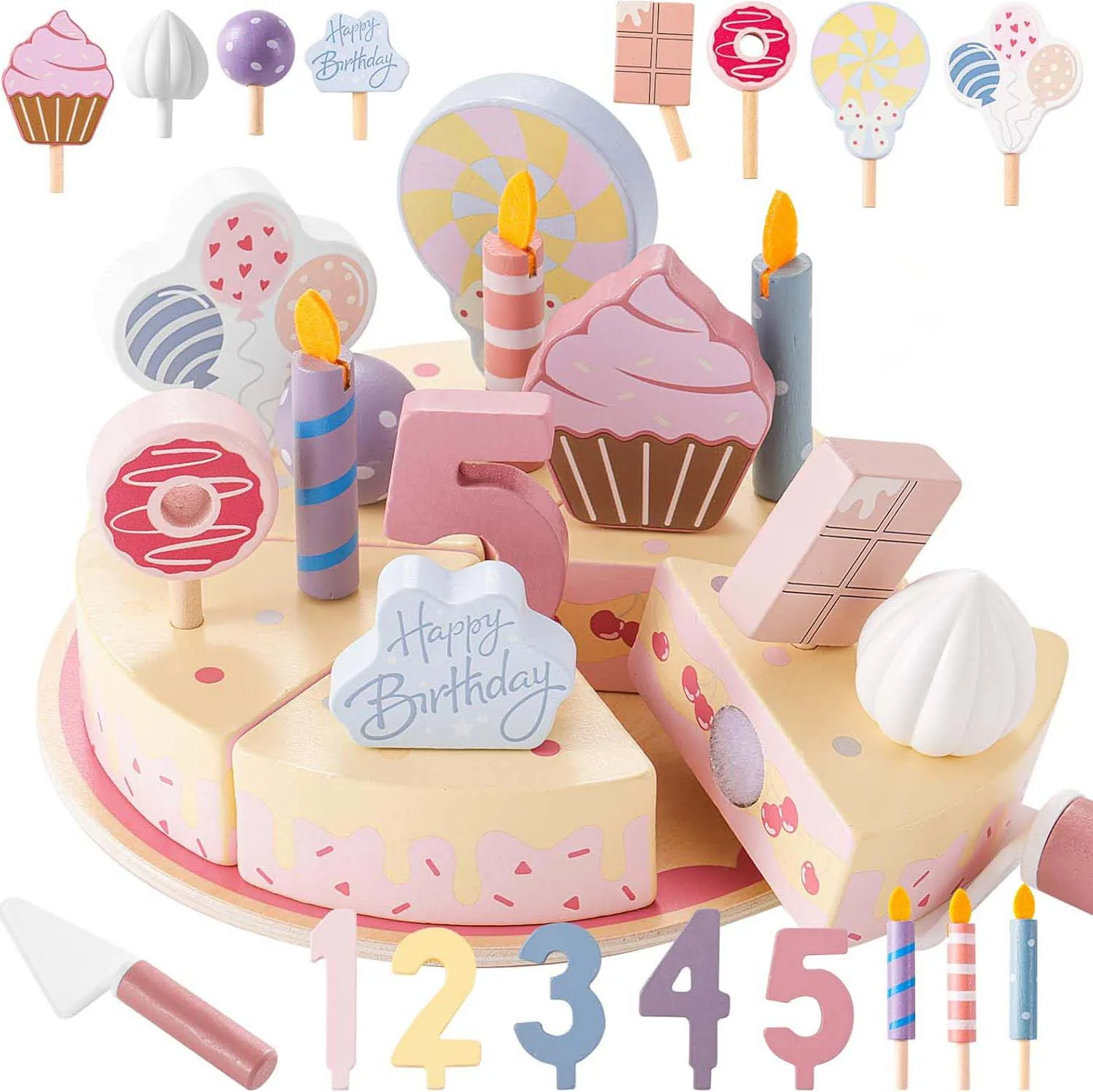 Drewniane zabawki kuchenne Zabawki do cięcia ciasta Zestaw do zabawy Jedzenie Zabawki dla dzieci Montessori Tea Party Nauka Zabawki edukacyjne na prezenty