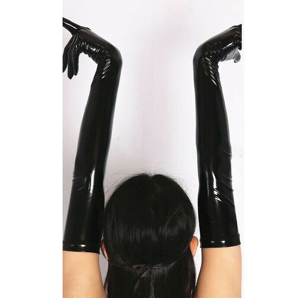 Sexy Men's Black Faux Leather Long Gloves Wet Look Latex Party Opera Club Costumes Mittens Gloves Clothing Accessory