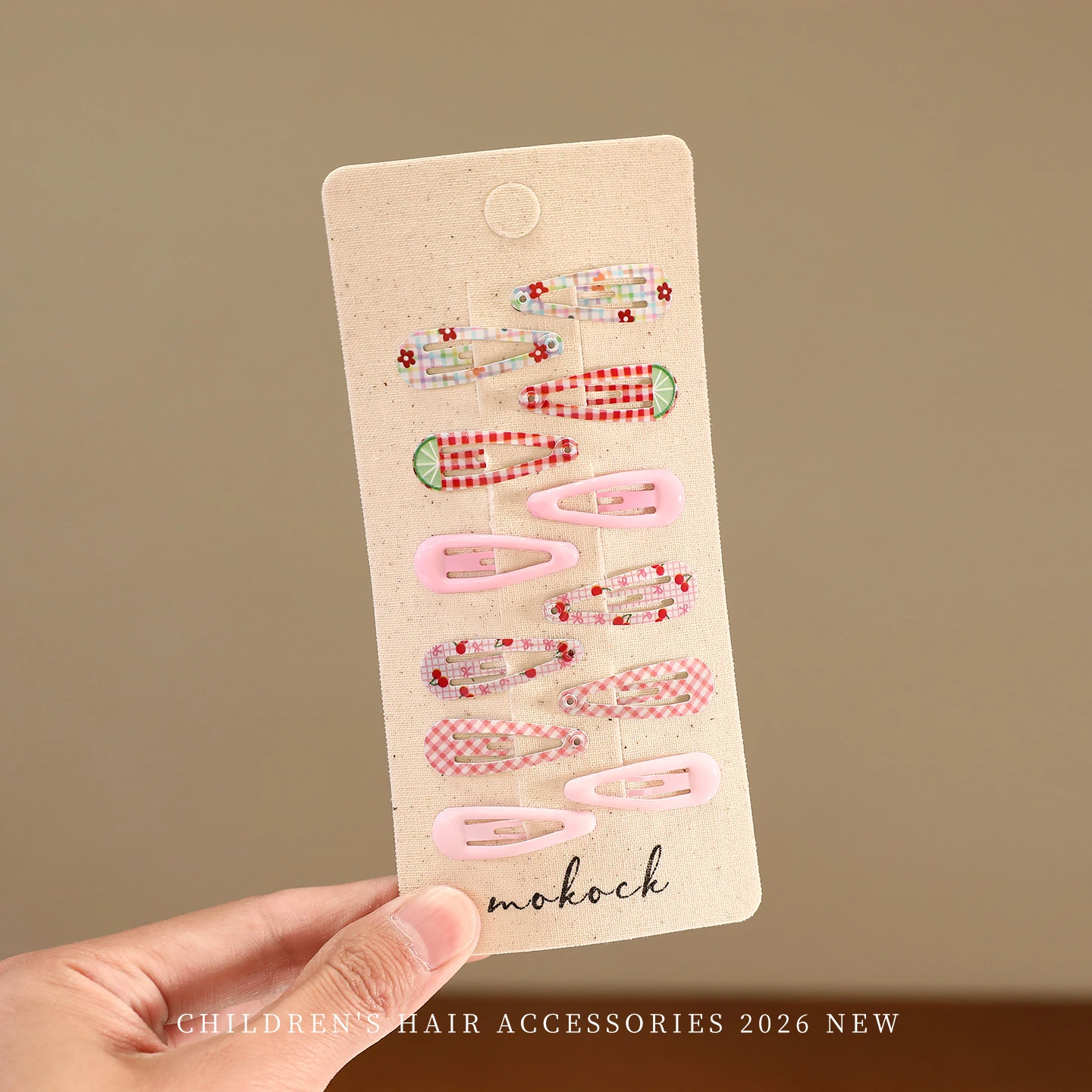12er-Set bedruckte & einfarbige Haarspangen für Kleinkinder – schmerzfreie Haarclips mit niedlichen Früchten und Karos – Baby- und Kinder-Haaraccessoires – Detail 9