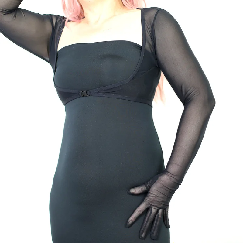 MESH BOLERO GLOVES RED Top Shrug Sun Block UV Sheer Tulle Lace Crew Neck TECH LLDLLNT – Detail 3