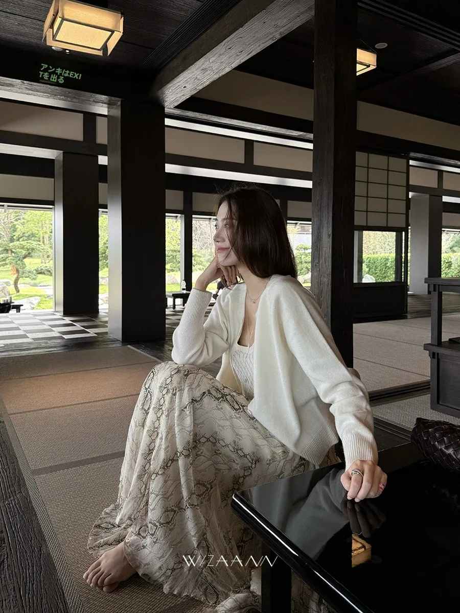 

WizAann Pure Color round Ne Knitted Open Cardigan Women's Spring High Faion Long Sve Top Versatile Commute Sle Regul...