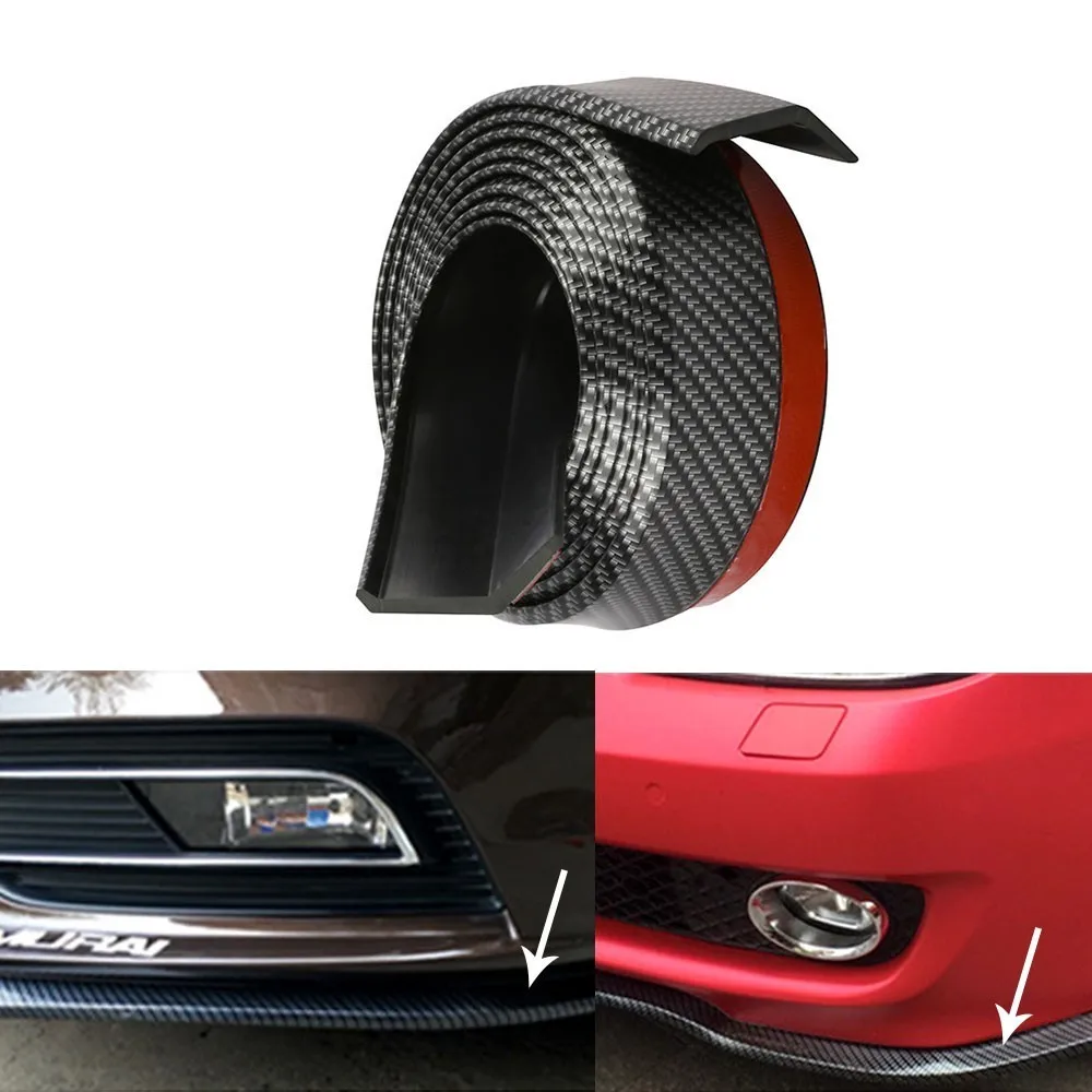 Car Front Bumper Lip Carbon Fiber Rubber Universal Protector Bumper Lip Strip Spoiler Side Skirt Rubber Anti Scratch Protector