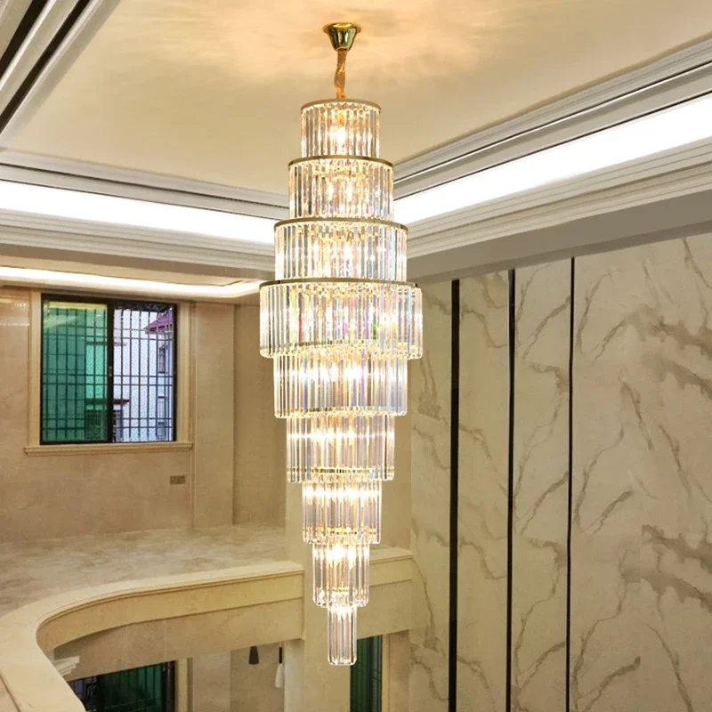 Modern Led Luxury Rotating Staircase Ceiling Chandelier Oval Duplex Building Living Room Hall Villa Decor Lighting Suspension