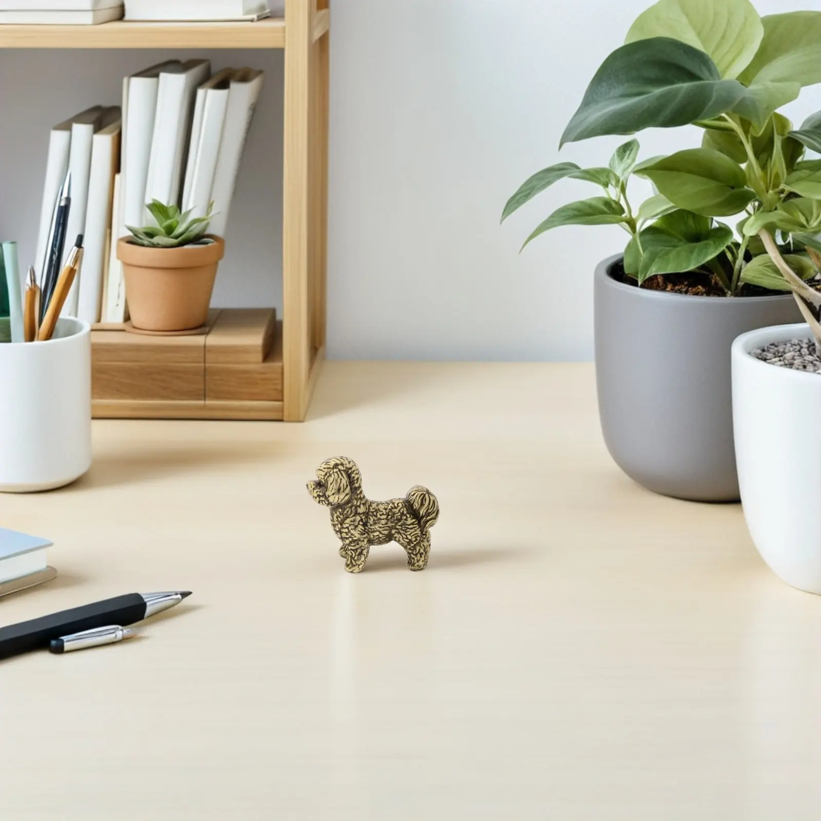 Brass Bichon Ornament Coffee Table Figurine Dog Copper Mini Figurines Figure Decorative Figures